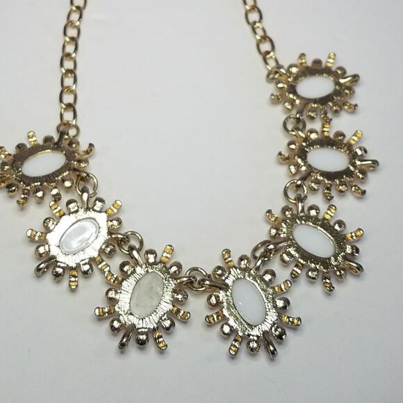 Chunky Gold Tone White Cabochon Statement Bib Necklace - Picture 2 of 5